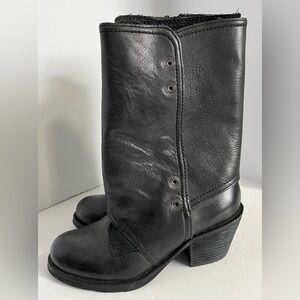 Luxury Rebel Boots Brady Moto EU 35 Black Leather Stacked Block Heel